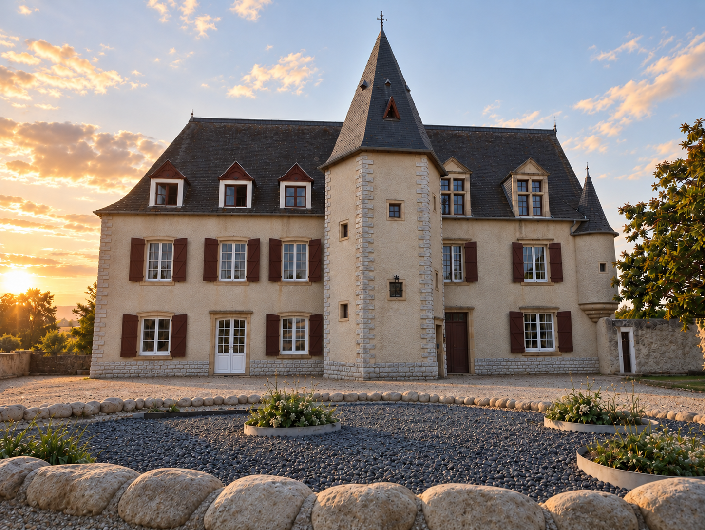 La façade et la tour du Château d’Espalungue à Dognen